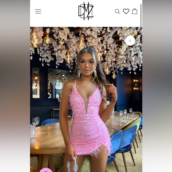 DressMeZee Feather Fantasy Mini Dress - Pink - Picture 1 of 6